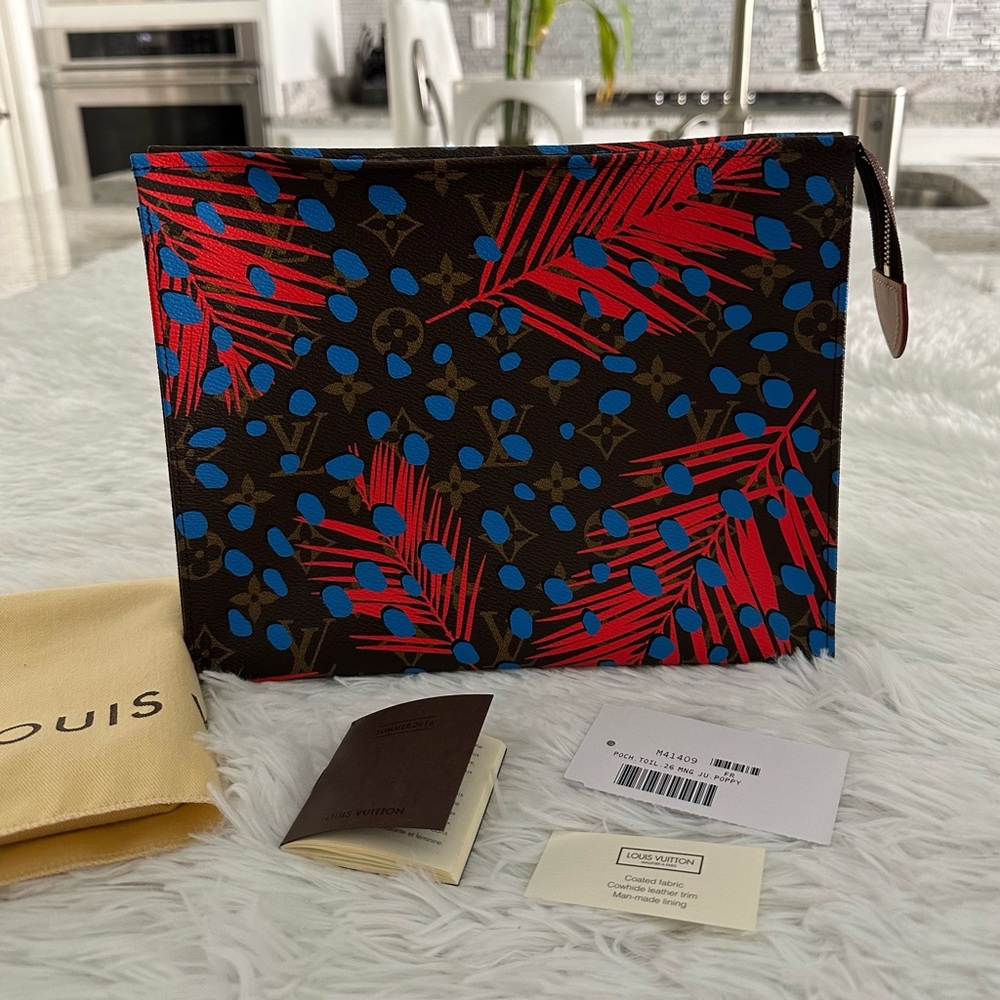 Louis Vuitton LE Monogram Jungle Dots Toiletry 26 Pouch Coquelicot Denim Bag